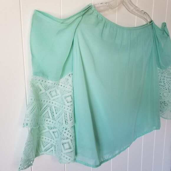 Women's Top Size Small Teal Blue Beachy Coasty Whimsical Lace - Picture 4 of 10